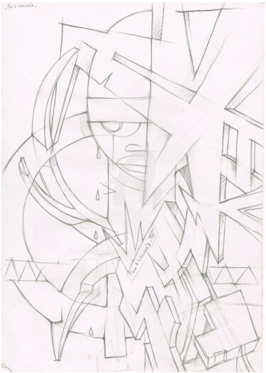 Drawing titled "" homme graphisme "" by Foe' Z, Original Artwork, Graphite