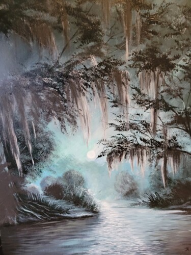 Painting titled "Bayou Moon" by Kevin Christopher, Original Artwork, Acrylic