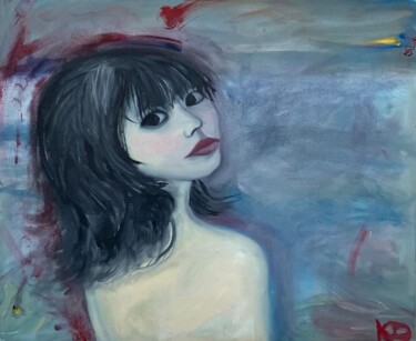 Painting titled "The shy one" by Kevin Dewelle, Original Artwork, Oil Mounted on Wood Stretcher frame