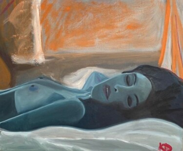 Painting titled "Morbid nap" by Kevin Dewelle, Original Artwork, Oil Mounted on Other rigid panel
