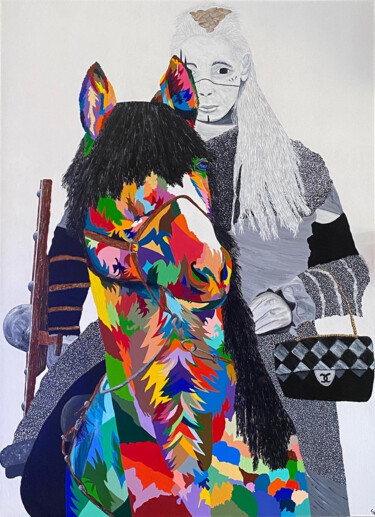 Femme viking sur son cheval Peinture intitulée "Femme viking sur so…" par Kevin Guelle, Œuvre d'art originale, Acrylique