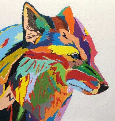 Peinture intitulée "Loup alpha" par Kevin Guelle, Œuvre d'art originale, Acrylique