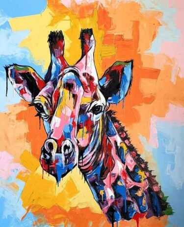 Painting titled "Colorful giraffe" by Kevin Jjagwe, Original Artwork, Acrylic