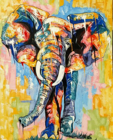 Painting titled "Glowing elephant" by Kevin Jjagwe, Original Artwork, Acrylic