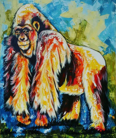 Painting titled "Mountain gorilla" by Kevin Jjagwe, Original Artwork, Acrylic