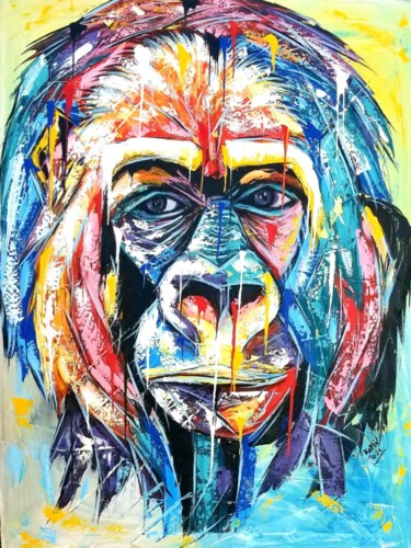 Malerei mit dem Titel "The protector goril…" von Kevin Jjagwe, Original-Kunstwerk, Acryl