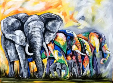 Painting titled "The elephants of Sa…" by Kevin Jjagwe, Original Artwork, Acrylic