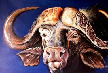 Painting titled "African buffalo" by Kevin Jjagwe, Original Artwork, Acrylic