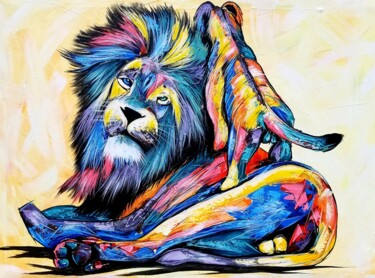 Painting titled "The lion of Tsavo" by Kevin Jjagwe, Original Artwork, Acrylic