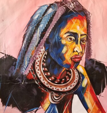 Pintura intitulada "Woman from Masailand" por Kevin Jjagwe, Obras de arte originais, Acrílico