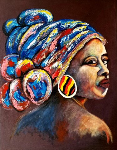 Картина под названием "African princess" - Kevin Jjagwe, Подлинное произведение искусства, Акрил