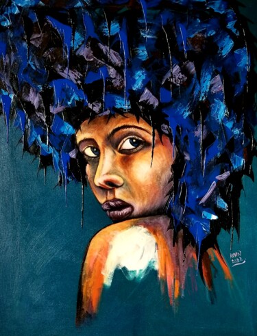 Картина под названием "Thoughts of the blu…" - Kevin Jjagwe, Подлинное произведение искусства, Акрил
