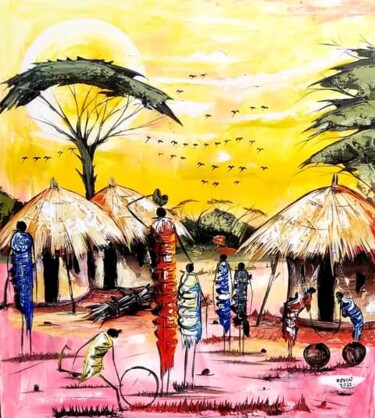 Malerei mit dem Titel "Joyful evenings" von Kevin Jjagwe, Original-Kunstwerk, Acryl