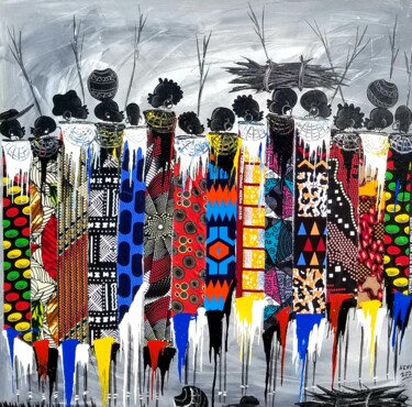 Malerei mit dem Titel "The Big African fam…" von Kevin Jjagwe, Original-Kunstwerk, Acryl