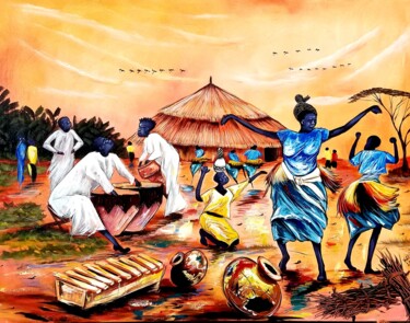 Картина под названием "The dance of joy" - Kevin Jjagwe, Подлинное произведение искусства, Акрил