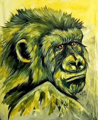 Painting titled "Gorilla in light- p…" by Kevin Jjagwe, Original Artwork, Acrylic