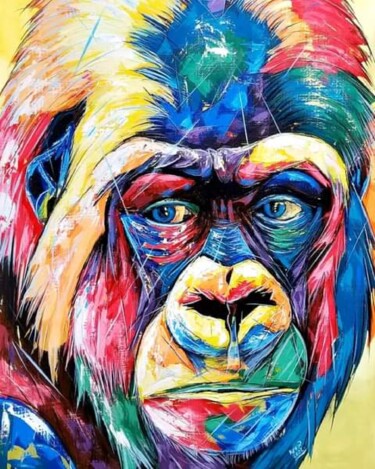 Painting titled "Abstract gorilla po…" by Kevin Jjagwe, Original Artwork, Acrylic