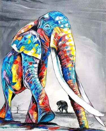 Картина под названием "The Elephant Queen" - Kevin Jjagwe, Подлинное произведение искусства, Акрил