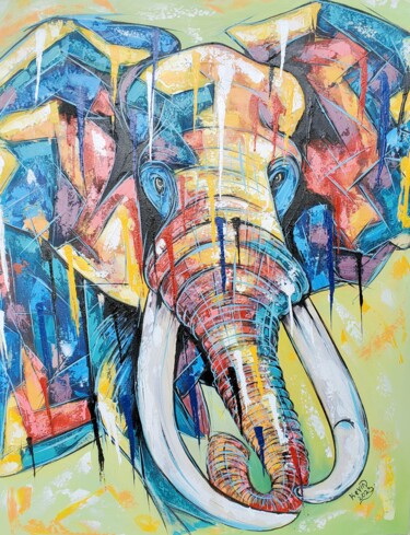 Painting titled "Sunset elephant" by Kevin Jjagwe, Original Artwork, Acrylic