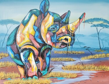 Картина под названием "Rhino freedom" - Kevin Jjagwe, Подлинное произведение искусства, Акрил