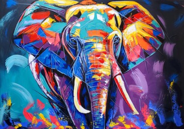 "Elephant World" başlıklı Tablo Kevin Jjagwe tarafından, Orijinal sanat, Akrilik