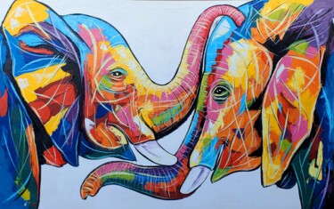 Malarstwo zatytułowany „Elephant love” autorstwa Kevin Jjagwe, Oryginalna praca, Akryl