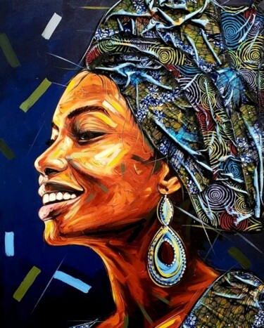 Коллажи под названием "Happy African woman" - Kevin Jjagwe, Подлинное произведение искусства, Акрил