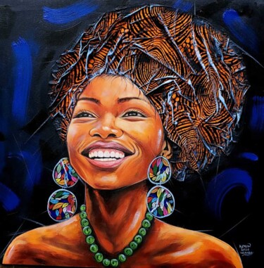 Коллажи под названием "Smiling Beauty" - Kevin Jjagwe, Подлинное произведение искусства, Акрил