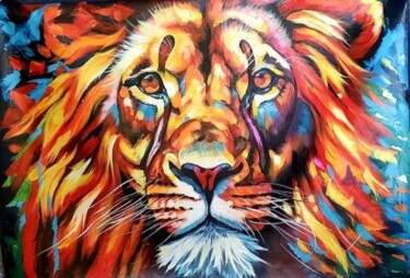 Malerei mit dem Titel "The fearless Simba" von Kevin Jjagwe, Original-Kunstwerk, Acryl