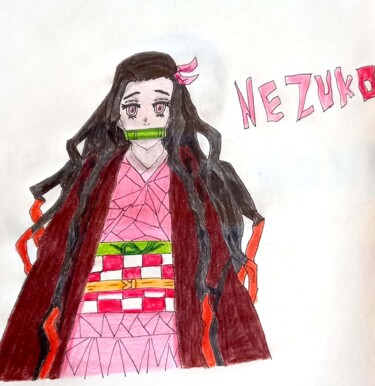 Drawing titled "Dessin Art De Nezuko" by Kevin Sangara, Original Artwork, Pencil