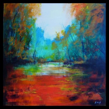 Painting titled "l'etang rouge- imag…" by Kevin May, Original Artwork, Oil