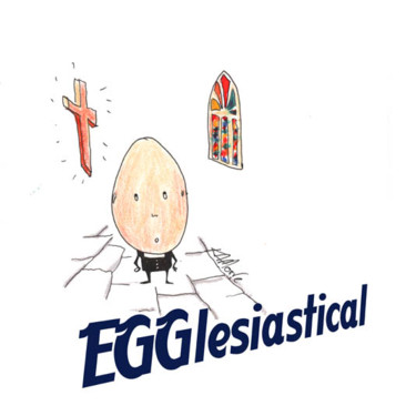 Painting titled "EGGlesiastical" by Kev Moore, Original Artwork, Oil