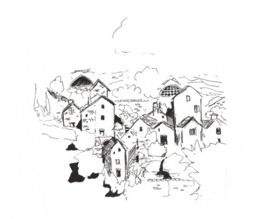 Drawing titled "Village in Gorges d…" by Kev Moore, Original Artwork, Other