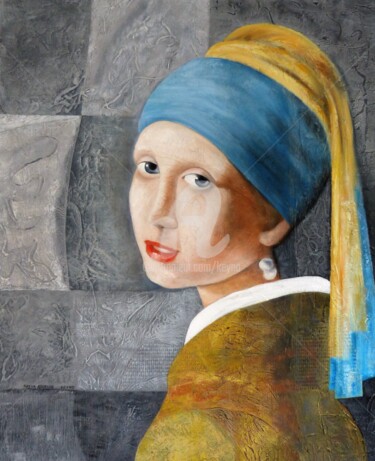 Painting titled "Jeune fille à la pe…" by Keyno, Original Artwork