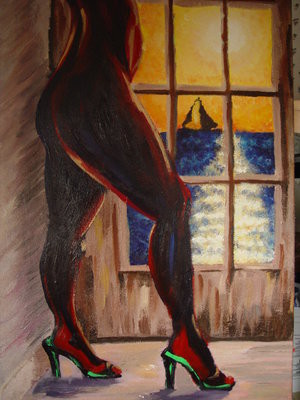 Painting titled "Waiting" by Faeluv, Original Artwork, Oil