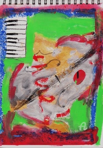 Painting titled "Piano and Violin" by Kgrimoux, Original Artwork, Oil