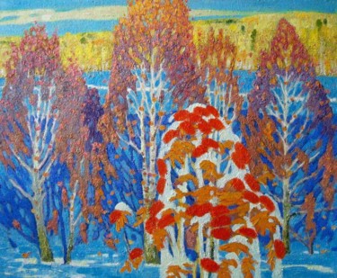 Painting titled "Внезапный снег." by Valerii Khabarov, Original Artwork, Oil