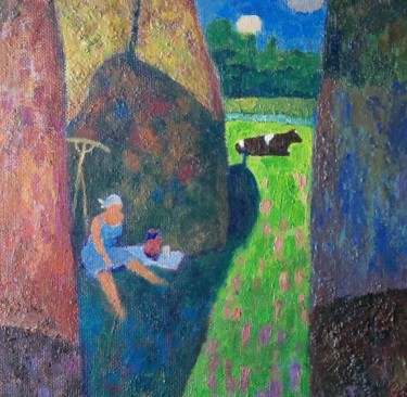 Malarstwo zatytułowany „В деревне. Июль.” autorstwa Валерий Хабаров, Oryginalna praca, Olej