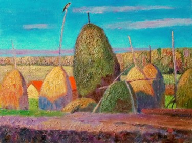 Painting titled "Стога. Осень." by Valerii Khabarov, Original Artwork, Oil