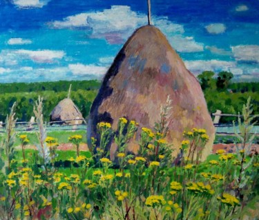 Painting titled "Стог." by Valerii Khabarov, Original Artwork, Oil