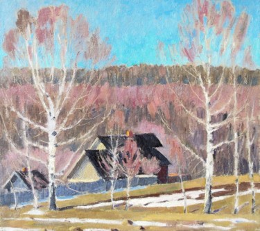 Painting titled "April. Last snow." by Valerii Khabarov, Original Artwork, Oil