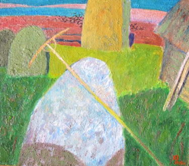 Rustic motif. Haystacks. Painting titled "Rustic motif. Hayst…" by Валерий Хабаров, Original Art, Oil