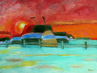 Pittura intitolato "March. At sunset." da Valerii Khabarov, Opera d'arte originale, Olio