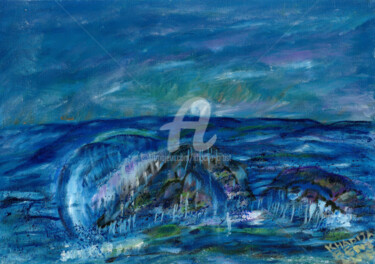 Painting titled "Une mer de nuit - A…" by Khadija Bent Ahmed, Original Artwork, Oil
