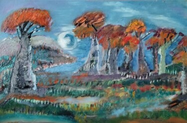 Pintura intitulada "Foret et arbustes" por Khadija Bent Ahmed, Obras de arte originais, Óleo