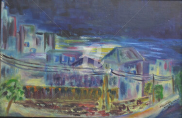 Peinture intitulée "Cité nocturne - vue…" par Khadija Bent Ahmed, Œuvre d'art originale, Huile