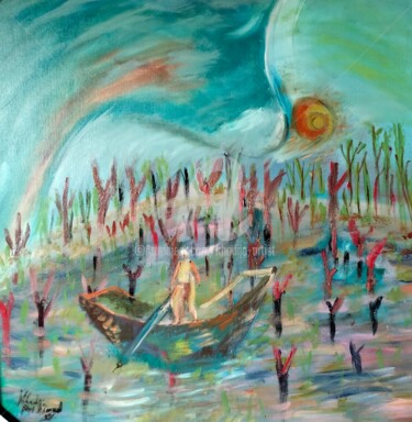 Painting titled "Le ciel magique du…" by Khadija Bent Ahmed, Original Artwork, Oil