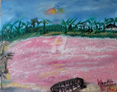 Painting titled "Le Lac Rose - The p…" by Khadija Bent Ahmed, Original Artwork, Oil