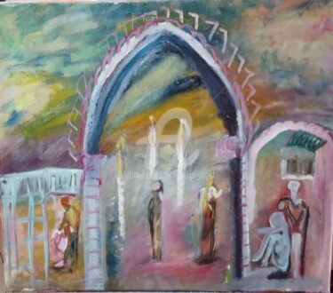 Painting titled "bougies et habitants" by Khadija Bent Ahmed, Original Artwork, Oil