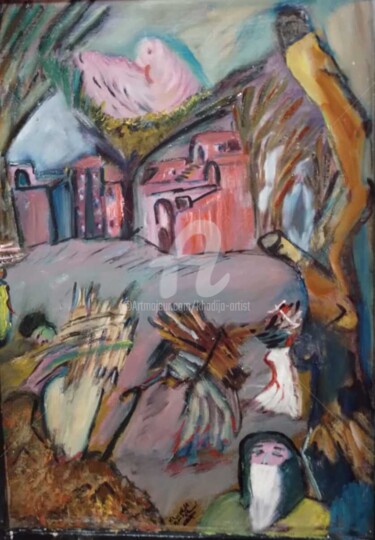 Painting titled "colombe de l'aurore" by Khadija Bent Ahmed, Original Artwork, Oil